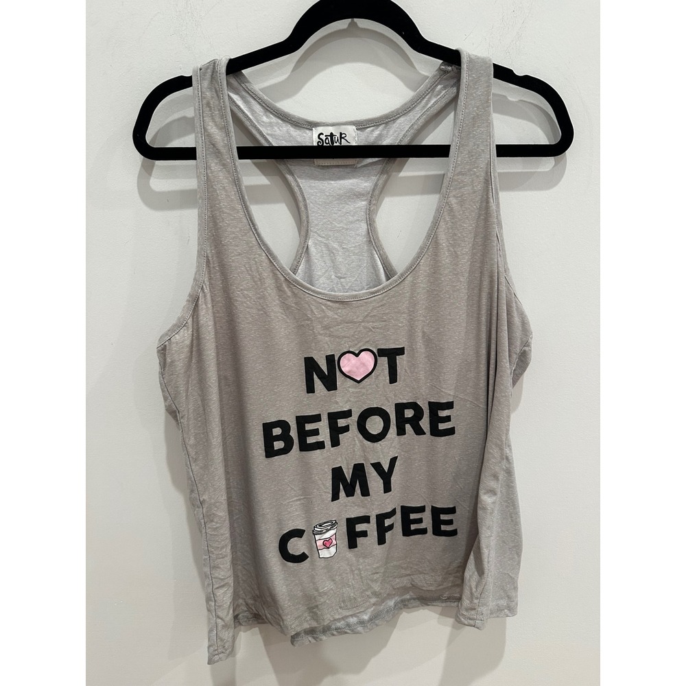 Satur Daze Womens 3X Gray Not Before My Coffee Racerback Graphic Tank Top